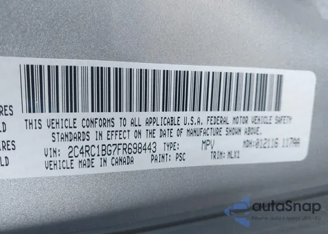 2015 Chrysler Town & Country Touring z USA, uszkodzony, nr VIN 2C4RC1BG7FR698443